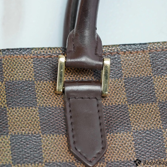 LV Sac Plat tote bag in the Damier Ebène canvas and brown leather trim - Picture 5 of 16